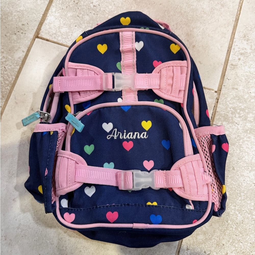 Pottery Barn Kids Navy and Pink Heart Backpack